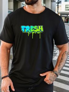 Mens FRESH pattern summer casual crew neck short T-shirt