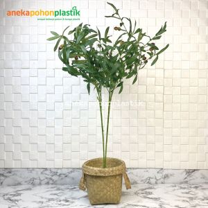 Pohon Artificial Zaitun Tangkai X2 Pot Dasar Hitam Cover Anyaman Purun Handle Dekorasi Ruangan