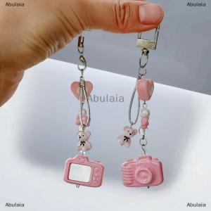 [COD] Abulaia Pink Camera Bear Keychain Sweet Phone Chain Charm Keyring Jewelry Anti-Lost Lanyard Bag Decor