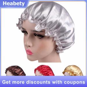 【Heabety】 Silk Satin Night Sleep Cap Hair Bonnet Hat Head Cover Wide Band Adjust Elastic