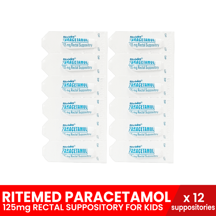 RITEMED Paracetamol 125mg Rectal Suppository for Kids x 12 suppositories (For the Relief of Fever and Pain) Expiry Date: September 2026, paracetamol for kids, fever medicine, OTC, unilab
