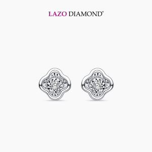 LAZO DIAMOND Lucky Petals Dancing Diamond Stud Earrings in 9k White Gold