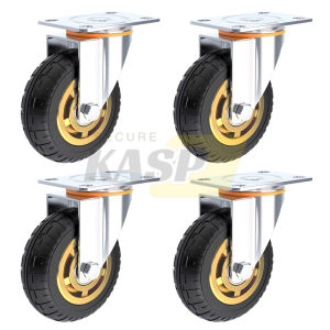 4PCS/Set Caster Wheels Heavy Duty 3/4/5/6/8 Inch Black Noise Reduction Rubber Swivel Trolley Wheel (No Lock & With Lock)