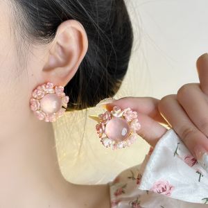 YOCKY Light Luxury Flower Stud Earrings Rose Ear Jewelry Bohemian Earrings Women Fashion Charms Sweet Flower Earrings Female