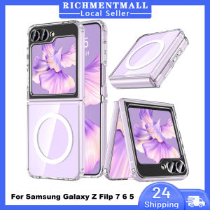 【🔥SG STOCK🔥】RICHMENTMALL Transparent Magnetic Wireless Charging Phone Case For Samsung Galaxy Z Flip 8 7 6 5 Magnetic Charging Clear Phone Cover Case
