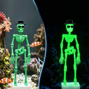 HCHC MALL Wear Hat Sunglasses Dancing Skeleton Aquarium Bubbler Plastic 3D Printed Dynamic Skeleton Bubbler Unique Gothic Fish Tank Dance Skull Ornament Halloween Decor