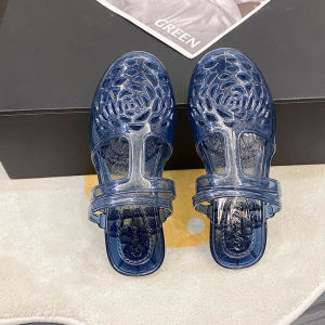 [Free Shipping] Womens Summer Outdoor Sandals with Crystal Toe Cover Jelly Style Trendy Versatile Two-Way Wear Roman Hollow Sandals