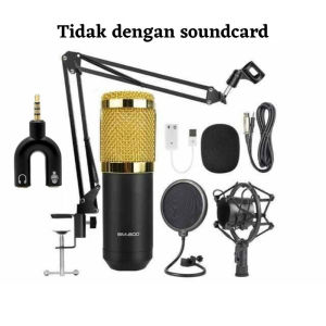 Promo Super Lengkap Mic Condenser BM 800 + Stand + Pop Filter + Soundcard V8S V8S+ Bluetooth + Splitter - Full Black Mic BM 800 Full Set For Podcast Live Black Gold Microphone Splitter READY STOK!!! PRODUK BEST SELLER!!!