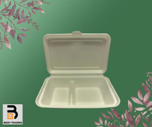 Biodegradable Disposable Lunch Box 1000ml / Sugarcane 2 Compartment Bio Lunch Box / Take Away Lunch Box (50pcs)