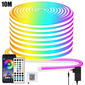 15M Outdoor lighting 24V RGB neon light waterproof LED strip light 16 colors,44 keys and APP music synchronization decorative swimming pool courtyard bedroom party holiday,Christmas