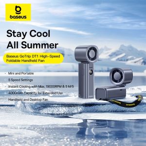 Baseus GoTrip DT1 High-Speed Foldable Handheld Fan Mini and Portable 5 Speeds 4000mAh Capacity