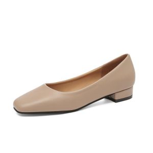 Free Shipping New Autumn Large Size 41 Square-Toed Single Shoes With Chunky Heels Shallow-Cut Granny Shoes Comfortable Low-Heeled WomenS Shoes For All Seasons