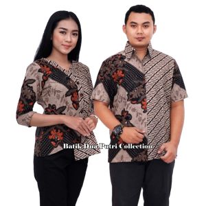 Couple Atasan Batik Wanita Blouse Kemeja Batik Pria Lengan Pendek Mamud Pamud By Batik Dua Putri = COKMUD OREN