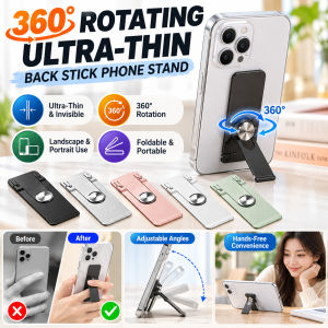 360° Rotating Slim Phone Holder Ultra Thin Rotatable Phone Grip Metal Back Sticker Stand Horizontal Vertical Viewing Mobile Accessories