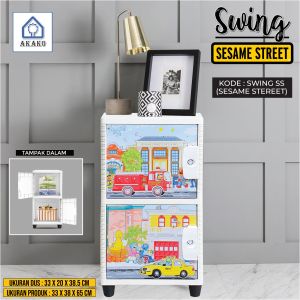 AKAKO LEMARI  BAJU PAKAIAN PLASTIK MINIMALIS AKAKO SWING PRINTING SESAMA STREET SS SUSUN  ROTAN LACI 2 3 4 5 SUSUN