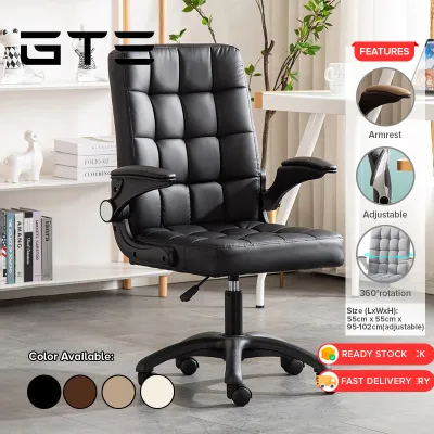 GTE Leather And Fabric Ergonomic Comfortable Backrest Stylish Office And Gaming Chair With Adjustable Handrest - Fulfilled by GTE SHOP
