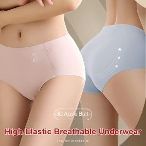 Womens High Elastic Breathable Panties Nonmarking Mid Waist Ice Silk Briefs Plus Size Soft Breathable Underware