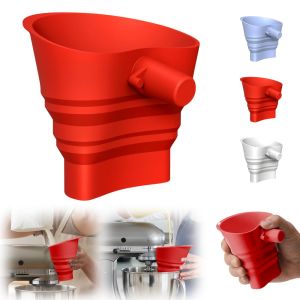 Flour Funnel for Kitchen Aid Mixer Kitchen Aid Stand Mixer Attachment Accessory Large-Capacity Collapsible Anti-Splash Funnel Silicone Easy Pour Baking Accessory Dishwasher Safe (2PC Mix)
