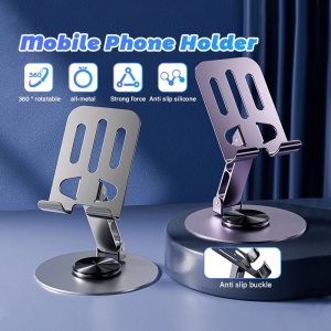 Holder Hanphone Tablet Metal Putar Meja Lipat Metal Folding 360 ° Rotating Desktop Mobile Phone Holder Stand Adjustable Desktop Universal Table Cell Phone Stand