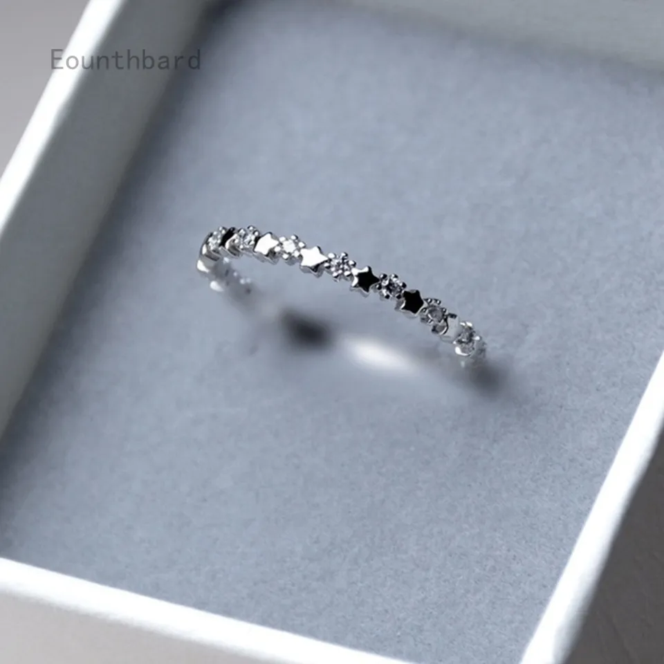 Cute Super Thin 925 Sterling Silver CZ Diamond Star Rings Wedding