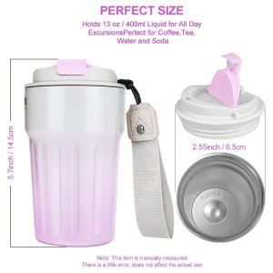 400ML Dual Tone Stainless Steel Coffee Mug Hot & Cold Insulated Vacuum Flask Leakproof With Lanyard / Bekas Air 400ML