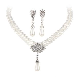 RICHCAT Fashion Women Choker Collar Chain Gift Earrings Necklace Set Crystal Wedding Jewelry Set Pearl Pendant Bridal