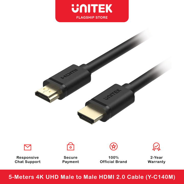Unitek 5-Meters 4K 60Hz UHD Support 3D Display Male to Male Gold