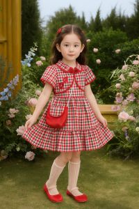 Dress Anak Motif Kotak Merah – Model Cantik & Nyaman (Size 6 Bulan–7 Tahun) Free Tas Cantik