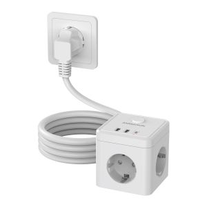 6-in-1 wall-mounted power strip with a 2-meter extension cord featuring 3 AC outlets 2 USB ports and 1 Type-C port supporting PD 20W fast charging with a maximum output of 3680W (16A).