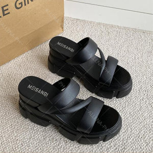 Korean Beach sandals Casual fashion sandals for women Summer new Thick bottom slippers non-slip slippers Outdoor slippers comfortable rubber sandals with heel white open toe slippers 2.5 inches