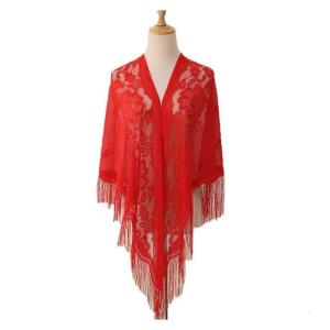 Stylish Lace Ponchos with Fringed Edges Multiuse Shawl for Various Outfit Eye Catching Sunproof Triangle Shoulder Wrap