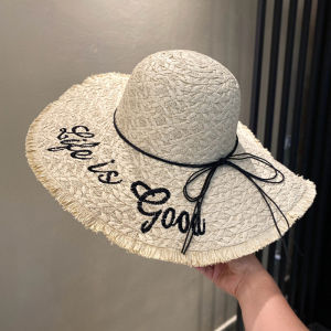 NEW Beach Hat Wide Brim Letter Embroidery Straw Hat Women UV Protection Sun Cap Beach Vacation 沙滩帽