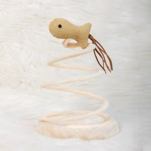 Cat teaser ไม้ล่อแมวตั้งพื้น ของเล่นสปริงของเล่นแบบโต้ตอบนี้ทำจากวัสดุผ้าลินินและตุ๊กตา หมุนได้ 360 องศา-D21