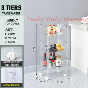 3 Tier & 4 Tier Transparent Movable Storage Kitchen Rack with Wheels / Cloud Trolley / Fireheart