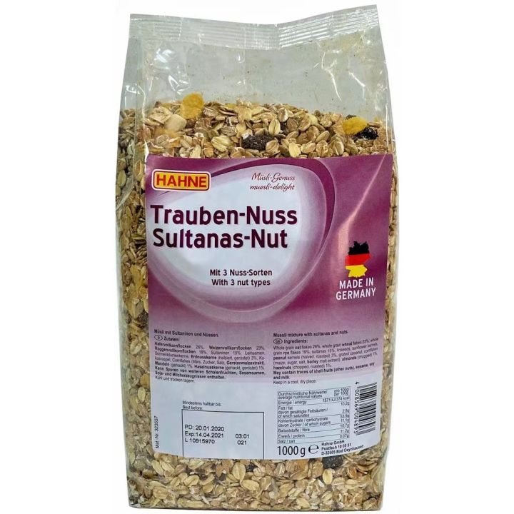 HAHNE Muesli with raisins and nuts Almonds Hazelnuts Breakfast Made in