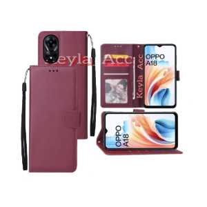Casing Dompet Oppo A18 Case Wallet Flip Cover Leather Premium Sarung Buku HP