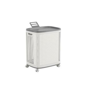 WARMIE Dust-proof Folding Dirty Clothes Basket Plastic Large Capacity Hollow Out Washing Baskets Durable with Mute Wheels Toy Storage Basket Apartment