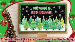 Christmas Banner Decorations Classroom Christmas Tree Backdrop Sign Xmas Photo Background for Winter Holiday School Party Bulletin Board Indoor Outdoor Supplies(Our Class is Tree-mendous)