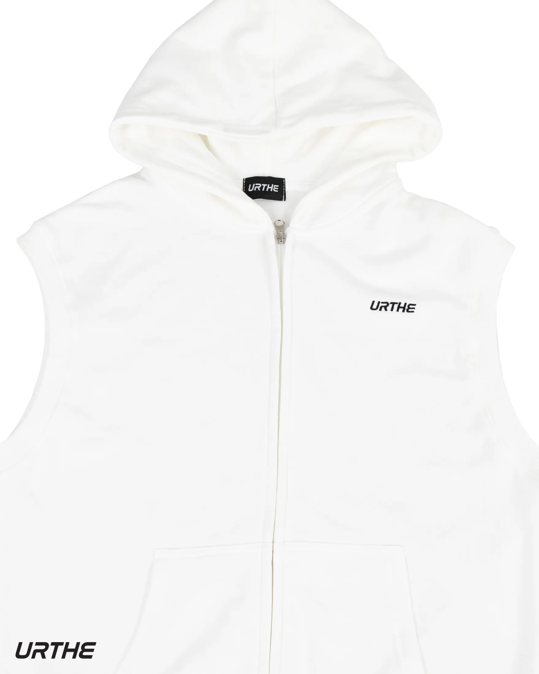 URTHE - เสื้อฮู้ด เเขนกุด รุ่น SLVL HOODIE สีดำ สีขาว