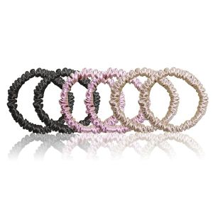 Chloven Mulberry Silk Scrunchies for Women - 6 Pack Skinny Hair Ties for Curly Hair Satin Scrunchies for Girls Elastic Ponytail Holders Soft Scrunchies for Women Girls Hair Care