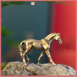 CISWGE Antique Brass Solid Long Tail Horse Figurines Miniatures Feng Shui Ornaments Copper Zodiac Animal Mini Desktop Decoration Crafts
