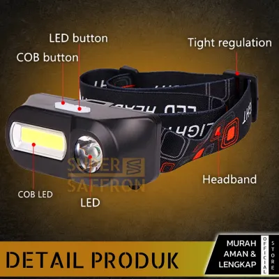 Headlamp Cas LED Senter Kepala COB XPE Camping Outdoor Baterai Replaceable
