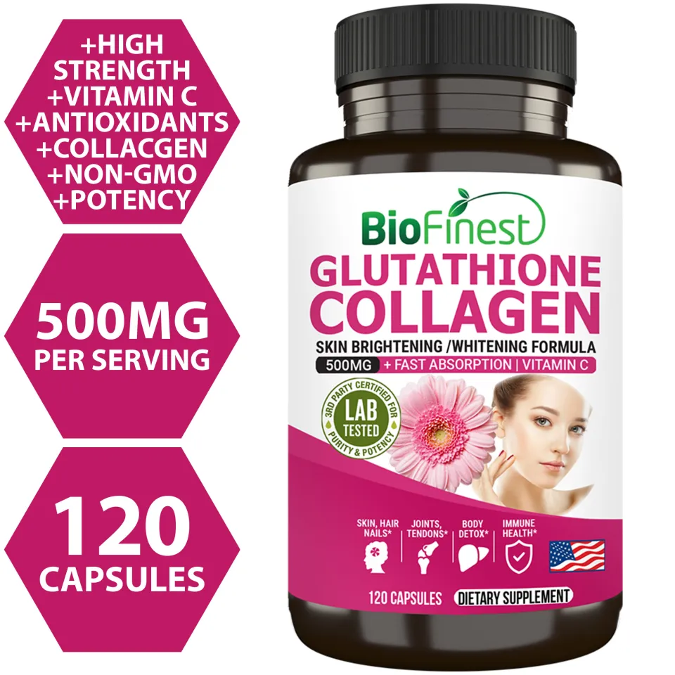 glutathione and collagen capsules Biofinest L Glutathione Reduced 500mg Collagen Supplement - Fast Absorption  Vitamin C Hydrolyzed Collagen Antioxidant