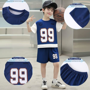 AILEBE Kids Sets Sporty Basketball Jersey Terno 100% Bird Eye Mesh Breathable Quick-Dry Color Block Design Lightweight Activewear Set For Boys 6-12 Years
