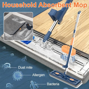 Mop Household Free Hand Wash Lazy Mop Water Absorbent Wet and Dry Dual-Purpose Flat Mop Thickened Mop Household Mop新款大平板拖把