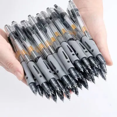 12pcs/Set 0.5 Mm Push Neutral Black Ballpen Ballpoint Pen Retractable Gel Pens School Supplies Stationery