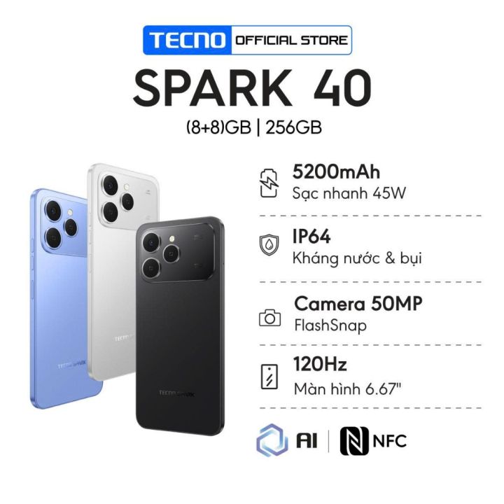 Điện thoại TECNO SPARK 40 (8GB/256GB) - Màn hình 6.67" 120Hz | Pin 5200 ...