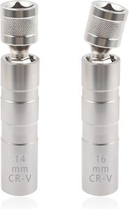 Salior 16mm&14mm Spark Plug SocketThin Wall 12 Points 3/8" Drive Spark Plug Removal Tool Compatible with BMW Nissan More CarCRV Steel Magnetic Spark Plug Socket Set Car Tools (14mm+16mm)