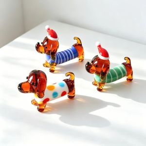 MAOMEI STORE Trong suốt Tượng chó dachshund bằng thủy tinh Đầy màu sắc Làm thủ công Đồ trang trí chó thủy tinh nhỏ Đội Mũ Mới Pha lê trong suốt Tượng điêu khắc chó Dachshund Trang trí nhà cửa