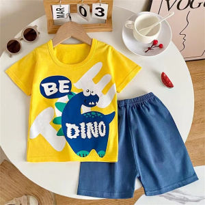 AILEBE Kids Sets Cotton Terno Short Sleeve Tee & Elastic Shorts Soft Breathable Sweat-Absorbing Durable Lightweight Comfy Summer Pambahay OOTD For Baby Boys 6 Months – 6 Years